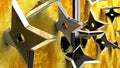 Shuriken - NinjaÃ¢â¬â¢s throwing stars on golden slide door background.